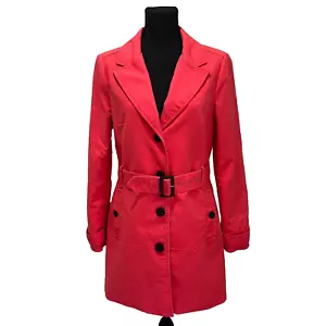 MNG Mango Coral Oscuro Salmón Trinchera Talla M Cinturón Forrado Botones ¡Adelgazamiento! - Imagen 1 de 21