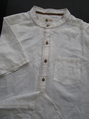 Para Hombres Pequeño The Territory Ahead SS Camisa Botón Lino Cuello Bandas Pullover Foto 1 de 4