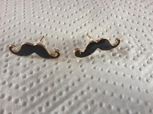 Black Moustache Enamel Stud Earrings - Picture 1 of 1