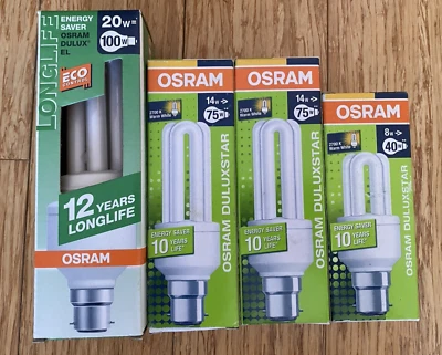 New Job Lot 4 Osram Duluxstar & Dulux EL Bayonet Energy Saving Light Bulbs - Image 1 of 3