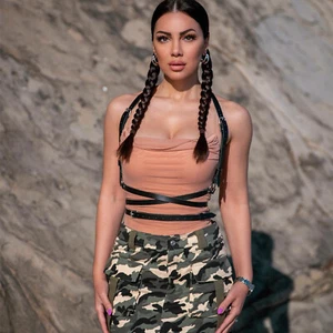 Women Sexy Faux Leather Body Waist Harness Bondage Suspender Narrow Fashion Belt - Picture 1 of 16