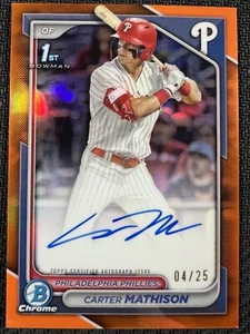 Carter Mathison 2024 Bowman Draft 1st True Orange Refractor Auto /25! - Picture 1 of 2