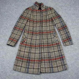 Zara Coat Womens Medium Brown Plaid Wool Basic London Classic Long Europe Trench - Picture 1 of 15