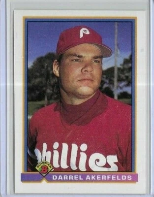 1991 Bowman #493 Darrel Akerfelds Philadelphia Phillies - Image 1 of 2