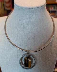 Vintage Jorgen Jensen Dänemark Zinn Tigerauge Halskette 14" - Bild 1 von 4