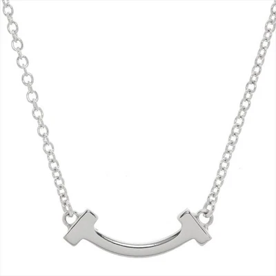 Tiffany & Co. T Smile Mini Pendant Necklace White Gold Polished 45cm 18'' 99 - Image 1 of 4