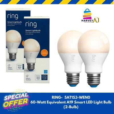 Ring 5AT1S3-WEN0 60W Equivalent A19 Smart LED Light Bulb (2-Bulb) - Image 1 of 4