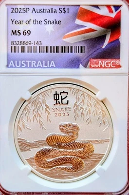 2025 Australia 1oz Silver Year Of The Snake NGC69 Gem Frosted Dollar - Image 1 of 2