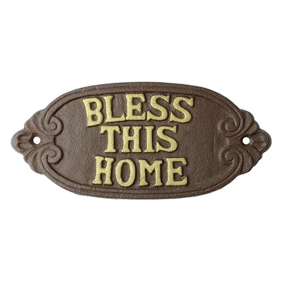 Cast Iron Bless This Home Wall Sign Rustic Brown Religious Home Decor 8 inch - Image 1 of 4