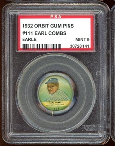 1932 Orbit Gum Pins PR2 Pins #111 Earl Combs Earle PSA 9 - Picture 1 of 2