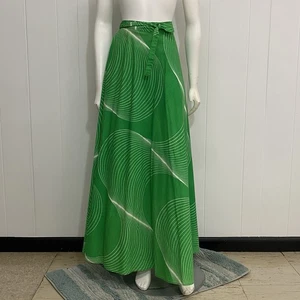 Vtg Fenno Sport Wrap Skirt Womens 8 Green Cotton Op Art 60's 70's Maxi Finland - Picture 1 of 16