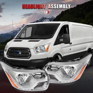 Fits Ford Transit 150 250 350 2015-2023 Headlights Assembly Pair Chrome Housing - Picture 1 of 6