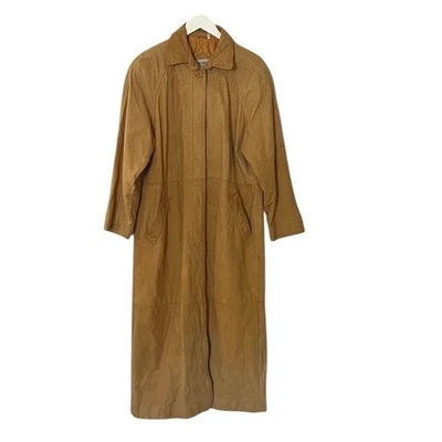 Gabardina larga de cuero tostado Hugo Buscati vintage para mujer, mediana Foto 1 de 4