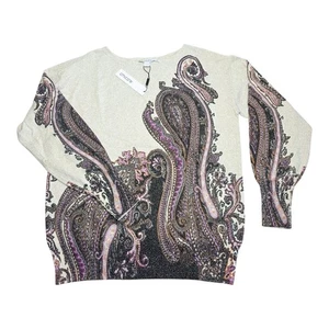 Neu Chico's Damen Metallic Creme Paisley Pullover Sweater Neu mit Etikett - Bild 1 von 9