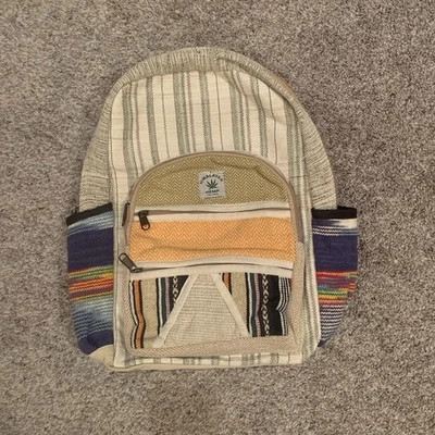 Himalayan Hemp Backpack Boho Stripe Made In Nepal - Image 1 of 4