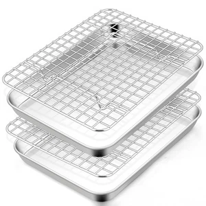 Toaster Oven Pan with Rack Set, 9 x 7 x 1 Inch Stainless Steel Mini Baking Pa... - Picture 1 of 7