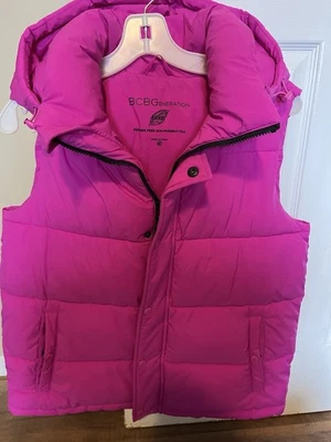 BCBG Generation Hot Pink Puffer Vest Removable Hood Feather Free Womens Medium - Image 1 of 4