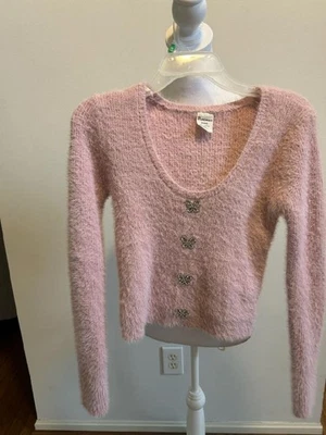 Suéter Para Mujer Rosa Sin Difuso con Estrás Mariposa Manga Larga Cuello Redondo Med Foto 1 de 4