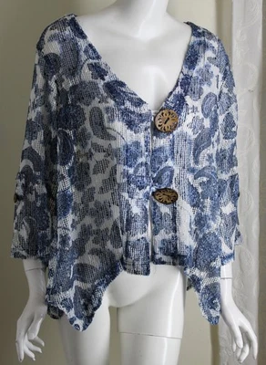 Nina Leonard Sz XL Funky NET Art-to-Wear Open Mesh Cardigan Lagenlook Sweater - Image 1 of 4