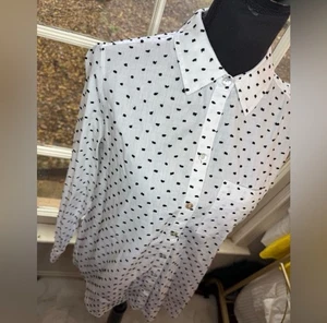 Fox Croft White Black Polka Dot Long Sleeve Button Up Cotton Shirt size 4 - Picture 1 of 7