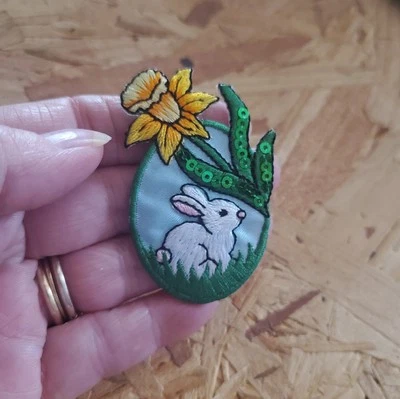 Bunny - Rabbit - Easter Egg - Lily - Embroidered/Sequin Iron On Applique Patch - Image 1 of 2