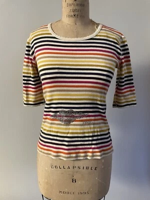 90s Vintage Sonia Rykiel Stripe Babydoll Rhinestone Crewneck T-shirt Medium - Image 1 of 4