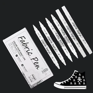 LUZOON 6 Stück Weiß Textilstifte, 1-5Mm Dual Tip Waschmaschinenfest Textilmarker - Bild 1 von 7