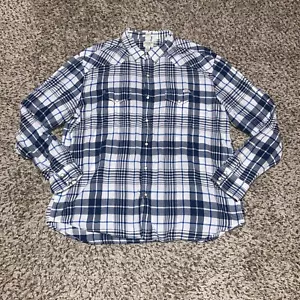 Camicia jeans uomo marca Lucky taglia 2XL vestibilità classica bottoni a pressione perla blu a quadri - Foto 1 di 5