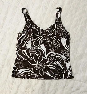 🌼SWEET ESCAPE  Swim Top Women Size 6 Brown & White Floral Print Bra Inside🌼 - Picture 1 of 3