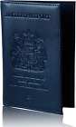 MOIRENTO UK Leather Passport Cover - British RFID Blocking Holders Genuine Navy