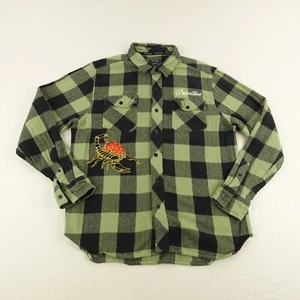 Primitive Shirt Men Medium Green Black Plaid Flannel Scorpion Embroidered Skater - Picture 1 of 11