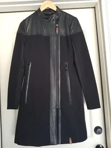 Nice! $395 Women's RUDSAK Transition LEATHER Polyester Long COAT Jacket sz M - Picture 1 of 12