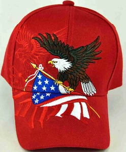 NEW! EAGLE USA FLAG SHADOW MILITARY CAP HAT RED - Picture 1 of 3