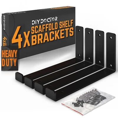Shelf Brackets 4x Heavy Duty Black Scaffold Wall Board Rustic Floating Shelves - Image 1 of 4