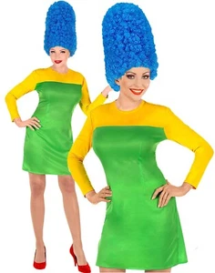 Ladies Womens Marge Simpson 80s 90s Fancy Dress Costume Oufit with Blue Wig - Picture 1 of 3