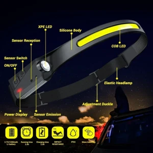 LED Sensor Stirnlampe Wiederaufladbar USB Wasserdicht Headlight für Camping & Arbeit - Bild 1 von 19