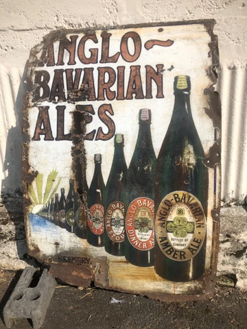 XL Antique Enamel Advertising Sign Pub anglo Bavarian ales stout beer free pp Cover