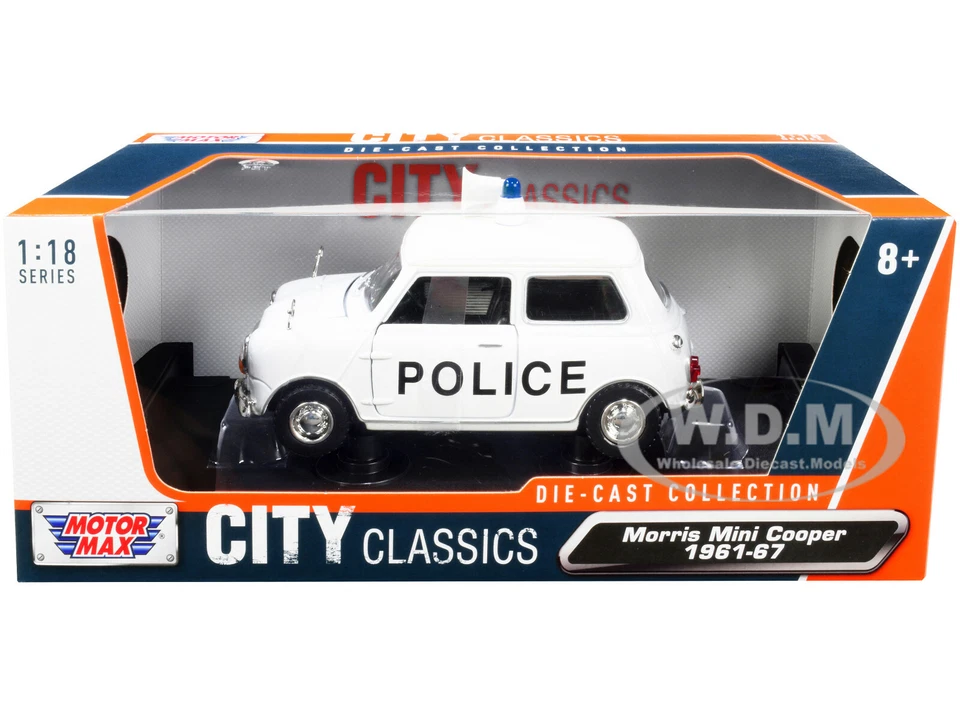 1961-67 MORRIS MINI COOPER (RHD) POLICE CAR WHITE 1/18 DIECAST BY MOTORMAX 79742 - Image 1 of 1