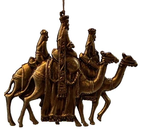 Three Wise Men Gold Color 4 1/2” X 5 1/2” Ornament Christmas Vintage Style - Picture 1 of 5