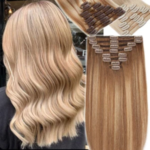 Extra Thick Double Weft Clip In Hair Extensions Ombre&Remy Human Hair Extensions - Picture 1 of 55