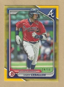 2024 Bowman Sabin Ceballos TRUE GOLD Border Parallel #BP-130 Braves #’d 14/50 - Picture 1 of 2