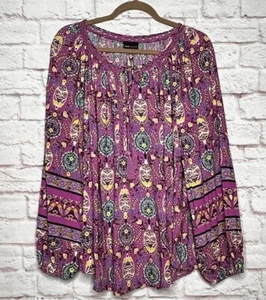XL/1X New Jones NY Purple Aqua Blue Yellow Floral Print Tunic Top Blouse 58$ - Picture 1 of 18