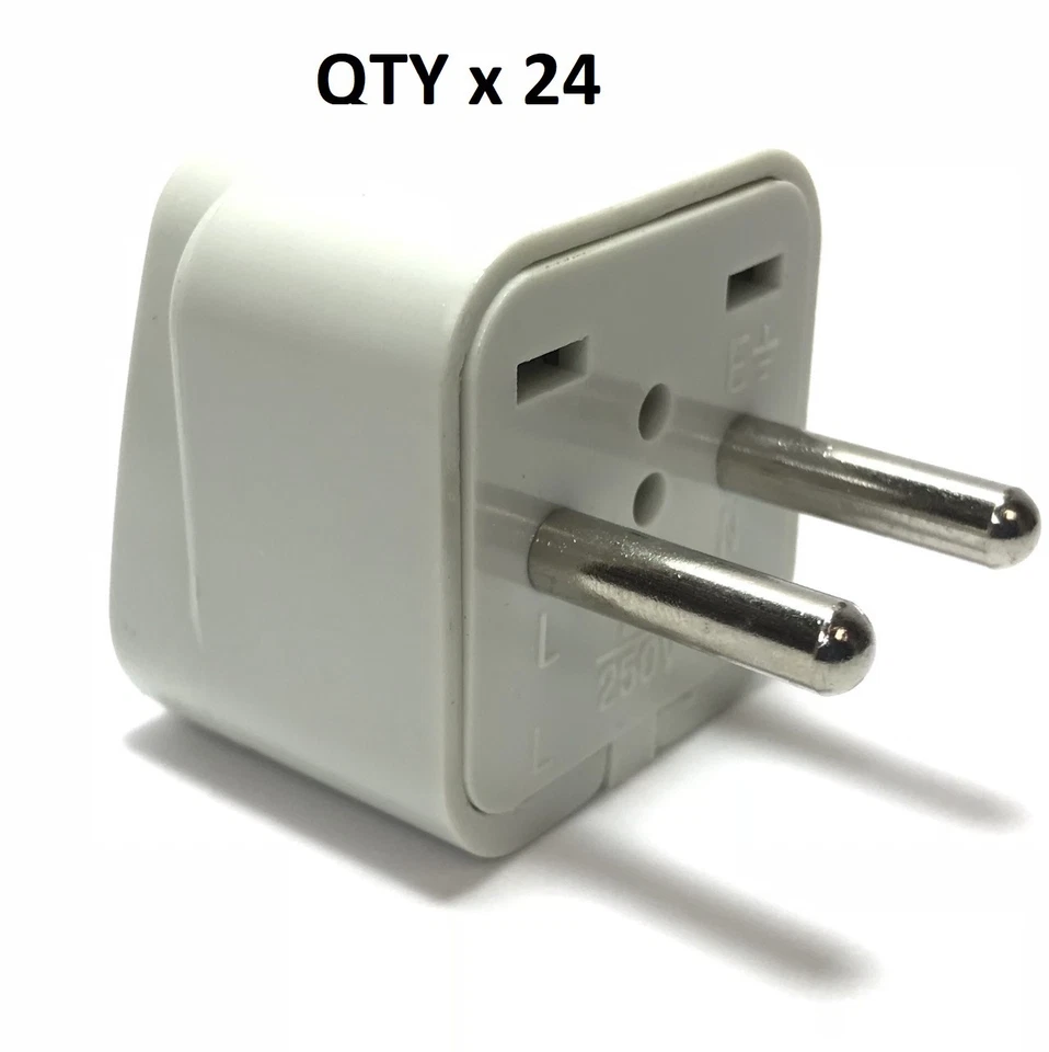 3pk 2 Round Pin Asian Euro Plug Adapter With Universal Output Socket