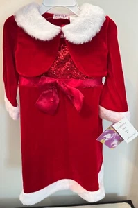 Little Girls Holiday Christmas Formal Dress With Coat Red with Sequins Size 4 - Picture 1 of 4