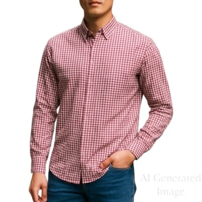 Camisa con botones borgoña a cuadros manga larga algodón elástico talla 3XL XXXL larga de ASOS para hombre Foto 1 de 4