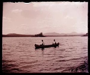 (1) LATE 1800s  EARLY 1900s GLASS NEGATIVE; "CURLEY & TROY IN CANOE CAMP LOVELL" - Picture 1 of 3