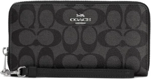 Coach Long Zip Around Wallet in Signature Canvas Brown Black C4452 New With Tags - Picture 1 of 2