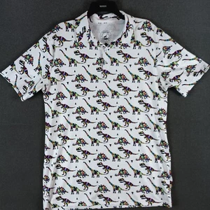 Proud 90 Golf Is Fun Mens L Polo Reptar White Multicolor Dinosaur Athletic - Picture 1 of 11