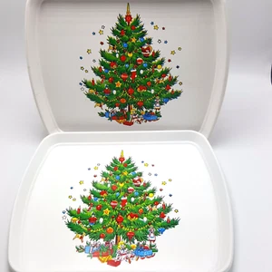 Christmas Tree Tray Plastic Ullman USA Set 2 10 inch Square Holiday White - Picture 1 of 8