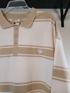 Neu mit Etikett State Property 3XL kurzärmliges Polo hellbraun & creme gestreift - siehe Beschreibung - Bild 1 von 12